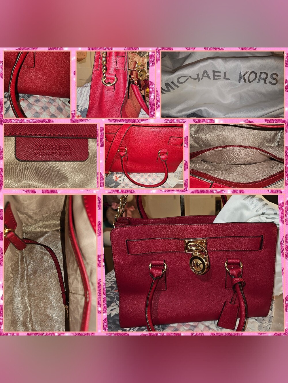 Michael Kors Red Saffiano Leather Tote Bag W/Lock New!